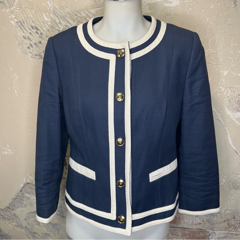 Pendleton 8 Button Up Jacket Navy Blue White Trim… - image 1